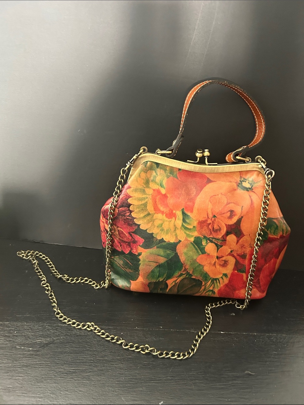 Patricia Nash Floral Orange Handbag with Chain Strap